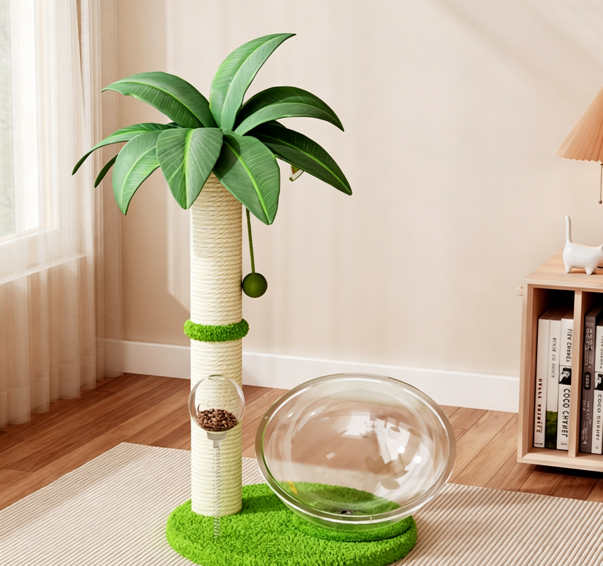 25-Inch Palm Tree Cat Scratcher with Acrylic Bowl