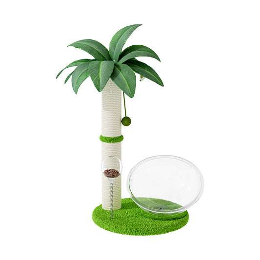 25-Inch Palm Tree Cat Scratcher with Clear Bowl Bed