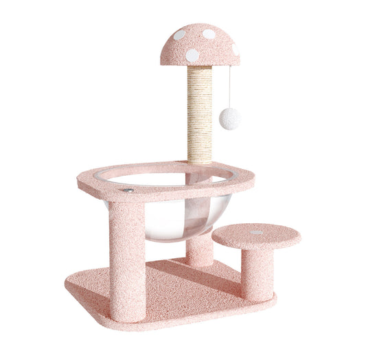 26-Inch Pink Mushroom Cat Tree with Capsule Bed