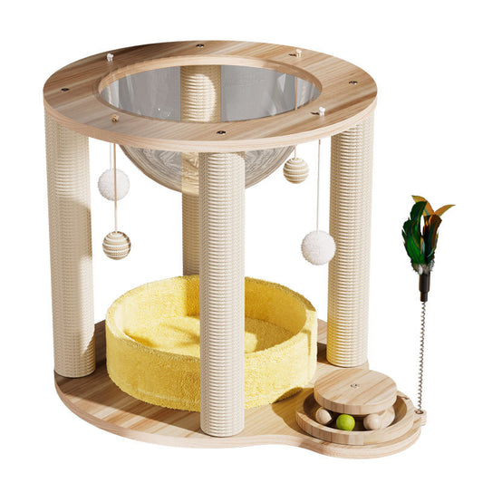 17-Inch Wooden Cat Tree with Capsule Bed and Scratching Posts