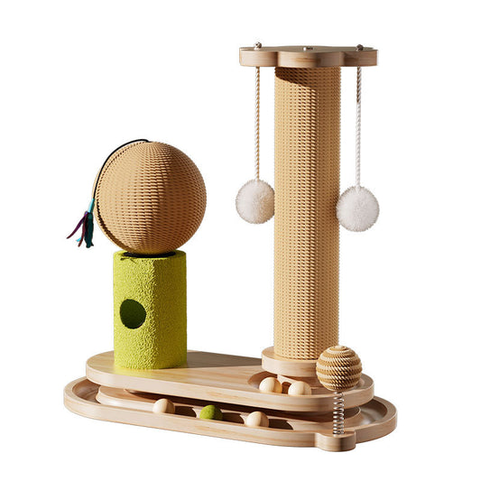 Wooden Cat Activity Center with Sisal Post and Ball Track