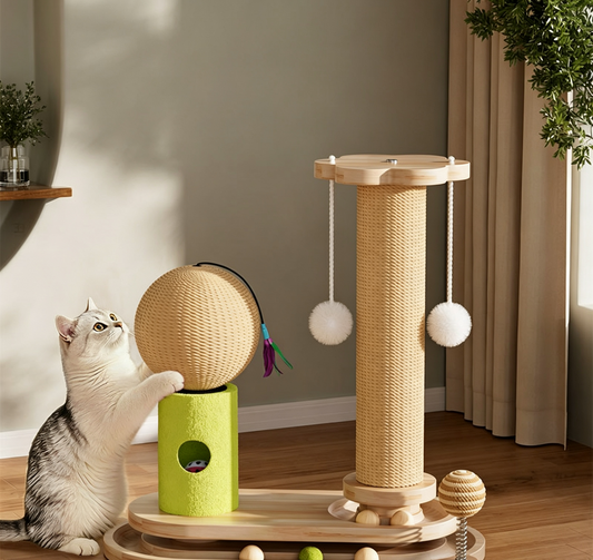 Wooden Cat Activity Center with Sisal Post and Ball Track