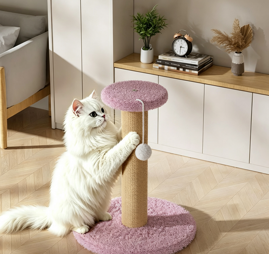 14-Inch Purple Cat Scratching Post with Perch and Pom-Pom