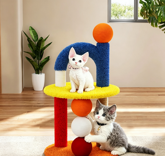 32-Inch Colorful Cat Tree with Sisal Post