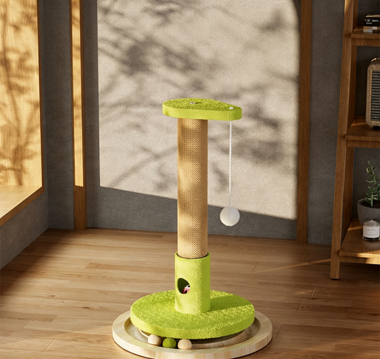 16-Inch Green Cat Scratcher with Ball Track and Peek Hole